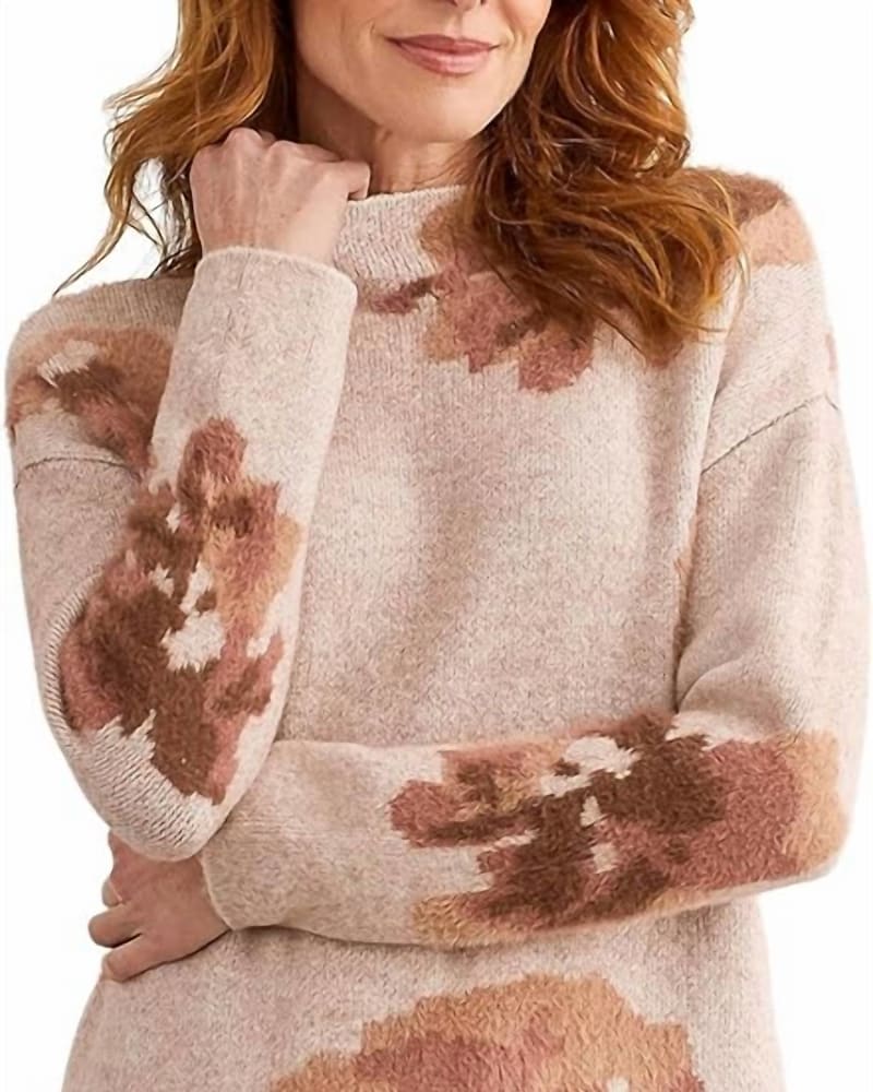 Front of a model wearing a size XL Long Sleeve Funnel Neck Sweater in Rosepink in Rosepink by TRIBAL. | dia_product_style_image_id:364300